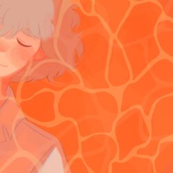 Rule 34 | 1boy, bad id, bad twitter id, closed eyes, commentary, english commentary, facing viewer, lcl, male focus, nagisa kaworu, neon genesis evangelion, orange theme, partially submerged, shirt, smile, solo, vitamincera, white hair, white shirt