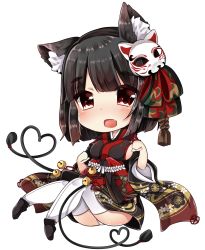 Rule 34 | 1girl, :d, animal ears, azur lane, bell, black footwear, black hair, black kimono, blush, bob cut, breasts, cat ears, chibi, chiitamu, commentary request, fang, fox mask, full body, heart, highres, japanese clothes, jingle bell, kimono, large breasts, long sleeves, looking at viewer, mask, mask on head, open mouth, panties, red eyes, sideboob, simple background, sitting, smile, solo, thick eyebrows, thighhighs, underwear, white background, white panties, white thighhighs, wide sleeves, yamashiro (azur lane)