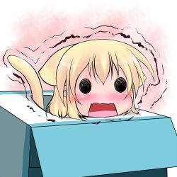 Rule 34 | 1girl, animal ears, blonde hair, blush, box, cat ears, cat girl, cat tail, chibi, extra ears, fang, female focus, hoshizuki (seigetsu), in box, in container, kemonomimi mode, mizuhashi parsee, open mouth, pointy ears, puru-see (hoshizuki (seigetsu)), short hair, solo, tail, tissue, tissue box, touhou, trembling