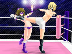 Rule 34 | #13, animal ears, arena, battle, blonde hair, blue eyes, blush, boots, brown hair, cat ears, cat tail, dodge (company), domination, femdom, fighting, humiliation, kicking, mask, smile, smirk, sumire (#13), syemi (#13), tail, wrestling, wrestling ring