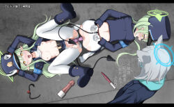 3girls arms_behind_back arms_up asaripan ass belt bent_over black_belt blue_archive blue_jacket blue_scarf blue_shorts blue_skirt blush boots bound bound_wrists breasts clothes_lift clothes_pull commentary_request cropped_jacket cross_hair_ornament crying crying_with_eyes_open cuffs curly_hair defeat demon_girl demon_tail dildo double_dildo female_orgasm forced from_above full_body gag gloves grey_hair hair_ornament handcuffs hat highres hikari_(blue_archive) incest jacket kneeling legs legs_up long_hair long_sleeves looking_at_another looking_at_viewer looking_back looking_down lying m_legs midriff miniskirt multiple_girls navel nipples no_panties nozomi_(blue_archive) on_back on_ground open_clothes open_jacket open_mouth orgasm pantyhose pleated_skirt punishment pussy_juice pussy_juice_stain scarf sex_toy shiroko_(blue_archive) shirt shirt_lift shorts shorts_pull siblings sisters skirt small_breasts spread_legs tail tail_censor tears thighs top-down_bottom-up torn_clothes torn_pantyhose translation_request twincest twins twintails unbuttoned unworn_gag vaginal very_long_hair wet wet_clothes wet_pantyhose white_gloves white_shirt wide-eyed yellow_eyes yuri