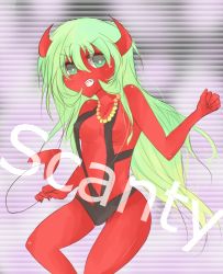 Rule 34 | 10s, breasts, cleavage, colored skin, demon girl, horns, panty &amp; stocking with garterbelt, red skin, scanty (psg), swimsuit, tail