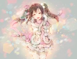 Rule 34 | 10s, 1girl, bittersweet (dalcoms), brown hair, closed eyes, facing viewer, gloves, heart, heart hands, highres, love live!, love live! school idol project, open mouth, skirt, snow halation, solo, star (symbol), tears, thighhighs, twintails, yazawa nico