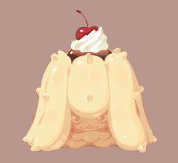 Rule 34 | brown background, brown theme, cherry, creatures (company), donuttypd, food, food focus, fruit, game freak, gen 7 pokemon, mareanie, nintendo, no humans, pokemon, pudding, simple background, spikes, still life, whipped cream