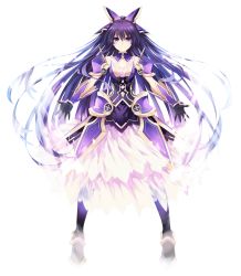 Rule 34 | 10s, 1girl, armor, armored dress, choker, date a live, dress, full body, gloves, long hair, looking at viewer, pauldrons, purple eyes, purple hair, shoulder armor, simple background, smile, solo, standing, tsunako, yatogami tooka