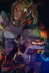 Rule 34 | 1boy, armor, aura, bad id, bad pixiv id, bio lab, breastplate, brown hair, cape, character name, closed mouth, commentary request, cross, cuts, dated, gauntlets, hair intakes, injury, looking at viewer, male focus, medium hair, paladin (ragnarok online), pauldrons, ponytail, ragnarok online, randel lawrence, red eyes, reload9 yohji, shoulder armor, signature, solo, upper body