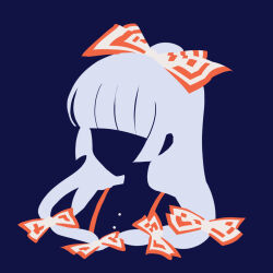 Rule 34 | 1girl, blending, blue background, bow, faceless, flat color, fujiwara no mokou, hair bow, highres, hime cut, limited palette, maskin mei, minimalism, no lineart, portrait, sidelocks, silhouette, simple background, solo, suspenders, touhou, white hair