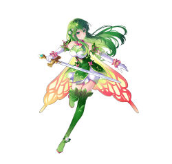 Rule 34 | 1girl, breasts, cleavage, detached sleeves, dress, elbow gloves, fire emblem, fire emblem: mystery of the emblem, fire emblem: shadow dragon, fire emblem heroes, full body, gloves, gradient clothes, green eyes, green hair, highres, holding, holding sword, holding weapon, long hair, medium breasts, nintendo, official alternate costume, palla (fire emblem), solo, sword, thighhighs, weapon, white gloves