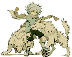 Rule 34 | ball, fubuki atsuya, inazuma eleven, inazuma eleven (series), male focus, scarf, simple background, soccer ball, white hair, wolves