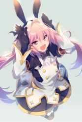 Rule 34 | 1boy, astolfo (fate), astolfo (saber) (fate), astolfo (saber) (third ascension) (fate), black bow, black bowtie, black dress, black gloves, black ribbon, blush, bow, bowtie, buttons, commentary, dress, echo (circa), fang, fate/grand order, fate (series), gloves, hair between eyes, hair bow, hair intakes, hair ribbon, hands up, juliet sleeves, layered skirt, long hair, long sleeves, looking at viewer, low twintails, male focus, multicolored hair, open mouth, pink hair, puffy sleeves, purple eyes, ribbon, skirt, smile, solo, streaked hair, trap, twintails, white hair, white skirt, wide sleeves, wing collar