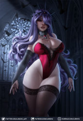 Rule 34 | 1girl, arms at sides, artist name, bat (animal), black thighhighs, breasts, bridal gauntlets, camilla (fire emblem), cleavage, detached sleeves, female focus, fingernails, fire emblem, fire emblem heroes, gumroad username, hair ornament, hair over one eye, half-closed eyes, halloween, highleg, highleg leotard, highres, jewelry, large breasts, legs together, leotard, long fingernails, long hair, looking at viewer, luminyu, mole, mole on breast, mole under eye, nail polish, neckwear request, nintendo, parted bangs, parted lips, patreon username, purple hair, red eyes, red leotard, signature, skindentation, smile, solo, standing, strapless, sunlight, thighhighs, thighs, tiara, twitter logo, twitter username, watermark, web address