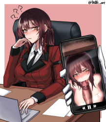 Rule 34 | 1girl, ?, ??, absurdres, arms behind back, artist name, black necktie, blush, braid, breasts, brown eyes, brown hair, cellphone, chair, coat, commission, computer, dogs (dlrkdejr26), earrings, facial mark, fellatio, female commander (girls&#039; frontline), french braid, girls&#039; frontline, griffin &amp; kryuger military uniform, hand on own chin, hand on table, highres, jewelry, korean commentary, laptop, large breasts, long hair, long sleeves, looking at viewer, necktie, nude, office chair, open mouth, oral, paper, parted lips, penis, phone, fake phone screenshot, red coat, shirt, simple background, smartphone, solo, sweat, sweatdrop, swivel chair, table, tears, tongue, twitter username, uncensored, under table, upper body, white shirt