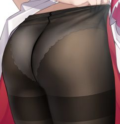 Rule 34 | 1girl, adjusting clothes, adjusting legwear, ass, black pantyhose, close-up, clothes lift, commentary, fine fabric emphasis, genshin impact, highres, lower body, noelle (genshin impact), panties, panties under pantyhose, pantyhose, simple background, solo, terebi (shimizu1996), thick thighs, thighband pantyhose, thighs, underwear, white background, white panties