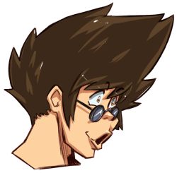 Rule 34 | 1boy, brown hair, commentary, cosmikaizer, english commentary, glasses, head only, macross, macross 7, male focus, meme, nekki basara, open mouth, pogchamp (meme), solo, transparent background, yellow eyes