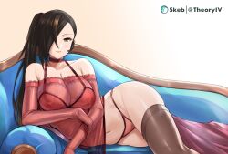 Rule 34 | 1girl, absurdres, aegis (nerocc), bare shoulders, blush, bra, breasts, brown eyes, brown hair, cleavage, commentary request, commission, couch, covered erect nipples, detached sleeves, feet out of frame, fire emblem, fire emblem fates, gloves, hair over one eye, highres, indoors, kagero (fire emblem), large breasts, lingerie, long hair, looking at viewer, lying, nintendo, on couch, on side, panties, pink panties, ponytail, psd available, revealing clothes, see-through, simple background, skeb commission, smile, thighhighs, thong, underwear