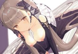 Rule 34 | 1girl, animated, azur lane, bare shoulders, breasts, dress, formidable (azur lane), furrowed brow, hair ribbon, hanging breasts, large breasts, long dress, long hair, looking at viewer, lowres, nipples, on bed, oz ma33, ribbon, solo, swaying, twintails, ugoira, very long hair, video