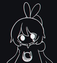 Rule 34 | 1girl, black background, black eyes, chromatic aberration, feather hair ornament, feathers, hair ornament, hole in chest, hole on body, hololive, hololive english, hood, hoodie, long hair, looking at viewer, monochrome, mumei (song) (hololive), nanashi mumei, no mouth, ponytail, teardrop, upper body, very long hair, vinca 99, virtual youtuber
