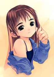 Rule 34 | brown eyes, brown hair, child, long hair, ruffling hair, satou toshiyuki, solo, sweater