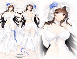 Rule 34 | 1girl, alternate costume, ankle ribbon, artist name, ass, back, bare shoulders, billie (meng gong fang), black hair, blue ribbon, blush, breasts, bridal veil, cleavage, closed mouth, dakimakura (medium), dated, dress, elbow gloves, flower, from above, full body, garter straps, girls&#039; frontline, gloves, hair in own mouth, hairband, hand on own chest, hand up, head tilt, highres, large breasts, leg ribbon, leg up, long hair, looking at viewer, lying, multiple views, navel, no shoes, on back, on stomach, parted lips, ribbon, shoulder blades, smile, stomach, tareme, thighhighs, type 95 (girls&#039; frontline), veil, very long hair, wedding dress, white dress, white gloves, yellow eyes