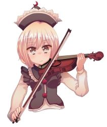 Rule 34 | 1girl, bad id, bad pixiv id, cream (nipakupa), female focus, instrument, looking at viewer, lunasa prismriver, simple background, smile, solo, touhou, violin, white background