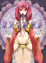 Rule 34 | 1girl, aiha-deko, bikini, blush, body blush, breasts, card in mouth, character name, choker, closed mouth, commentary request, cowboy shot, crescent, crescent hair ornament, detached sleeves, eyes visible through hair, fingernails, floral background, gem, gypsy (ragnarok online), hair between eyes, hair ornament, hair over breasts, hands up, jewelry, long hair, long sleeves, looking at viewer, low-tied long hair, medium breasts, midriff, mouth hold, nail polish, navel, pink hair, ragnarok online, red eyes, red sleeves, see-through, solo, standing, stomach, swimsuit, tarot, trentini, wide sleeves, yellow bikini