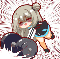 Rule 34 | 1girl, :d, black bow, black footwear, black jacket, blue archive, bow, brown hair, closed eyes, dumbbell, emphasis lines, hair between eyes, hair bow, hair bun, highres, jacket, kurukurumagical, long hair, long sleeves, nonomi (blue archive), open mouth, shaded face, shoes, simple background, single side bun, smile, solo, v-shaped eyebrows, very long hair, white background