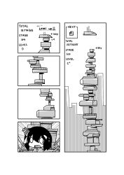 Rule 34 | 1girl, 4koma, absurdres, chibi, comic, commentary request, gameplay mechanics, greyscale, hair ornament, highres, kantai collection, machinery, monochrome, nuu (nu-nyu), open mouth, parody, short hair, silent comic, solo, tears, tetris, turret, yamashiro (kancolle)
