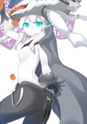 Rule 34 | 10s, 1girl, abyssal ship, ass, binsen, blush, bodysuit, breasts, butt crack, cape, eating, gloves, glowing, glowing eyes, kantai collection, long hair, looking at viewer, monster, open mouth, pale skin, personification, silver hair, solo, wo-class aircraft carrier