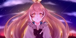 Rule 34 | 1girl, absurdres, ahoge, blush, brown capelet, brown cloak, brown eyes, brown hair, capelet, cloak, cloud, cloudy sky, feather hair ornament, feathers, floating hair, gloves, hair ornament, hairclip, hand on own chest, highres, hololive, hololive english, long hair, multicolored hair, nanashi mumei, parted lips, partially fingerless gloves, ponytail, ribbon, sayo0692, shirt, shooting star, sky, star (sky), starry sky, streaked hair, twilight, very long hair, virtual youtuber, white shirt, wide-eyed