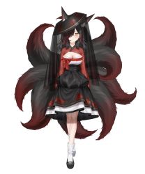 Rule 34 | 1girl, absurdres, animal ears, bad id, bad twitter id, black hair, bow, breasts, cleavage, cleavage cutout, closed mouth, clothing cutout, crossed legs, fox ears, fox girl, fox tail, full body, hair over one eye, hanbok, harusame (user wawj5773), hat, highres, hong sebi, koiten production, korean clothes, loafers, medium breasts, medium hair, multicolored clothes, multicolored hair, official art, one eye covered, red hair, ribbon, shoes, simple background, socks, solo, standing, tail, two-tone hair, veil, virtual youtuber, watson cross, white background, white socks, yellow eyes