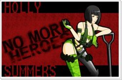 Rule 34 | bikini, breasts, cleavage, explosive, grasshopper manufacture, grenade, high heels, holly summers, model, nintendo, no more heroes, prosthesis, shoes, short hair, shovel, suda51, swimsuit, thighhighs, vest