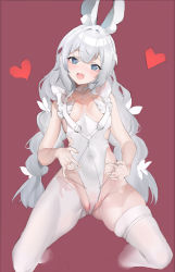 Rule 34 | + +, 1girl, :d, absurdres, animal ear fluff, animal ears, azur lane, bare arms, bare shoulders, blue eyes, blush, braid, breasts, choker, covered navel, cropped legs, dingding (chongsangjun), gluteal fold, heart, highleg, highleg leotard, highres, kneeling, le malin (azur lane), le malin (listless lapin) (azur lane), leotard, long hair, o-ring, o-ring choker, official alternate costume, open mouth, partially visible vulva, rabbit ears, red background, revealing clothes, simple background, small breasts, smile, solo, thighhighs, twin braids, very long hair, white choker, white leotard, white thighhighs