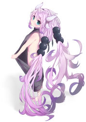 Rule 34 | 10s, 1girl, absurdly long hair, absurdres, backless dress, backless outfit, bad id, bad pixiv id, bare back, barefoot, beads, black sweater, blue eyes, clothes pull, commentary request, dragon horns, dress, full body, hair beads, hair ornament, halterneck, highres, horns, kanna kamui, kobayashi-san chi no maidragon, long hair, meme attire, naked sweater, purple hair, relila, ribbed sweater, simple background, solo, standing, sweater, sweater dress, sweater pull, turtleneck, turtleneck sweater, very long hair, virgin killer sweater, white background