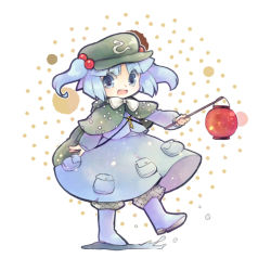 Rule 34 | 1girl, :d, bad id, bad pixiv id, biyon, blue eyes, blue hair, hair bobbles, hair ornament, hat, holding, kawashiro nitori, lampion, looking at viewer, matching hair/eyes, open mouth, sketch, smile, solo, touhou, two side up