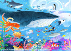 Rule 34 | 1boy, animal focus, artist name, bird, chinese text, clownfish, coral, coral reef, crab, dolphin, english text, fish, flying fish, jellyfish, jhao-yu shih, ocean, octopus, original, penguin, sea turtle, sea urchin, shark, starfish, tropical fish, turtle, underwater, whale