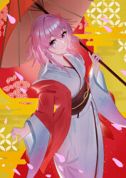 Rule 34 | 1girl, alternate costume, blue eyes, breasts, closed mouth, commentary request, earrings, from side, hands up, highres, honkai: star rail, honkai (series), japanese clothes, jewelry, kimono, march 7th (honkai: star rail), medium breasts, medium hair, naeeeegi, new year, pink eyes, pink hair, single earring, solo, two-tone eyes, white kimono