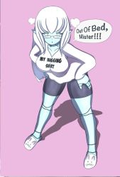 Rule 34 | blue skin, breasts, colored skin, cyana, glasses, gynoid, long hair, oversized clothes, oversized shirt, p.m. seymour, pout, shirt, thick thighs, thighs