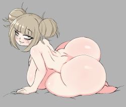 Rule 34 | 1girl, absurdres, ass, blonde hair, blunt bangs, blush, boku no hero academia, breasts, double bun, hair bun, highres, huge ass, huge breasts, looking at viewer, nude, saltyxodium, sharp teeth, sideboob, smile, solo, teeth, thick thighs, thighs, toga himiko, wide hips, yellow eyes
