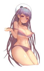 Rule 34 | 1girl, absurdres, bad id, bad twitter id, bare arms, bare shoulders, beret, bikini, billy (destiny child), breasts, cleavage, collarbone, cropped legs, destiny child, hat, highres, large breasts, long hair, looking at viewer, myabit, navel, parted lips, purple bikini, purple eyes, purple hair, sidelocks, simple background, solo, stomach, strap pull, string bikini, swimsuit, thighs, very long hair, white background, white hat