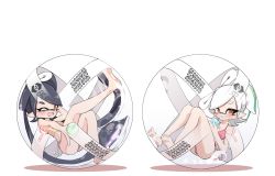 Rule 34 | + +, 2girls, absurdres, alternate costume, arm behind head, arm up, ball, bare shoulders, barefoot, bikini, black hair, blush, breasts, callie (splatoon), cleavage, cousins, cup, domino mask, drink, drinking, drinking straw, earrings, fang, female focus, full body, green hair, grin, hand up, happy, highres, holding, jewelry, jpeg artifacts, knee up, knees up, leg up, long hair, looking at viewer, marie (splatoon), mask, mole, mole under eye, multicolored hair, multiple girls, nintendo, one eye closed, open mouth, orange bikini, orange eyes, outstretched arm, pink bikini, pointy ears, short hair, simple background, sitting, small breasts, smile, splatoon (series), sukeo, swimsuit, teeth, tentacle hair, tentacles, twintails, two-tone hair, very long hair, white background, white hair, wink, x-ray