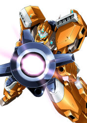 Rule 34 | absurdres, aiming, aiming at viewer, assault visor, beam rifle, commentary request, energy gun, glowing, gm iii beam master, gundam, gundam build divers, highres, kumichou (ef65-1118-ef81-95), mecha, missile pod, no humans, robot, solo, visor, weapon, white background