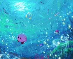 Rule 34 | bubble, cia 38, coral, fish, jellyfish, kine (kirby), kirby, kirby (series), nintendo, no humans, scenery, seaweed, sparkle, star (symbol), underwater, water