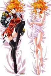 Rule 34 | 1girl, banpresto, barefoot, bed, black panties, black thighhighs, blonde hair, blue eyes, blush, body blush, boots, breasts, buttons, cleavage, covering privates, dakimakura (medium), elbow gloves, excellen browning, feet, fingerless gloves, from above, garter straps, gloves, halterneck, head tilt, jacket, kouno sachiko, large breasts, leg up, legs, lips, long hair, long legs, looking at viewer, lowres, lying, miniskirt, multiple views, naked towel, nude cover, official art, on back, open clothes, open jacket, orange hair, panties, pantyshot, ponytail, scrunchie, shirt, skirt, smile, spread legs, super robot wars, taut clothes, taut shirt, thigh boots, thighhighs, thighs, towel, turtleneck, underwear, upskirt, wavy hair