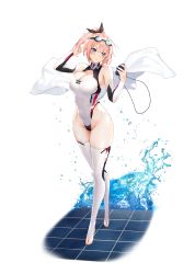 Rule 34 | 1girl, absurdres, artist request, blue eyes, breasts, bridal legwear, cleavage, cleavage cutout, closed mouth, clothing cutout, covered navel, detached sleeves, full body, goggles, goggles on head, highleg, highleg swimsuit, highres, kingsense, large breasts, official art, one-piece swimsuit, pink hair, ponytail, smile, solo, standing, stopwatch, swimsuit, tachi-e, thighhighs, thighs, tile floor, tiles, toeless legwear, towel, transparent background, watch, wet, white one-piece swimsuit, white thighhighs