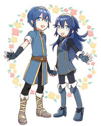 Rule 34 | 1boy, 1girl, blue eyes, blue hair, fire emblem, fire emblem: mystery of the emblem, fire emblem awakening, holding, long hair, looking at viewer, lucina (fire emblem), marth (fire emblem), menoko, nintendo, open mouth, short hair, smile, super smash bros., aged down