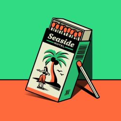 Rule 34 | barcode, box, english text, flat color, highres, limited palette, matchbox, matches, minillustration, no humans, original, palm tree, shadow, tree