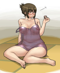 Rule 34 | 1girl, alcohol, bare shoulders, barefoot, breasts, choko (cup), cup, drunk, enoshima iki, feet, glasses, hiccup, huge breasts, large breasts, lingerie, mature female, negligee, nipples, no panties, original, plump, puffy nipples, sake, see-through, solo, underwear
