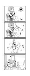 Rule 34 | 1girl, 4koma, :d, afterimage, animal, armchair, bathroom, beamed eighth notes, blush, chair, closed mouth, comic, commentary request, dog, eighth note, faucet, flute, greyscale, hair between eyes, highres, holding, holding flute, holding instrument, indoors, instrument, long sleeves, mirror, monochrome, music, musical note, no shoes, open mouth, original, playing instrument, recorder, riding, saitou yuu, school uniform, shirt, short hair, sink, sitting, skirt, smile, socks, toilet, toilet paper, treble clef, vest, | |