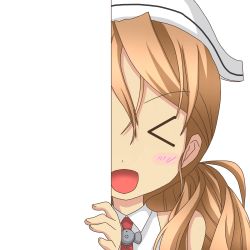 Rule 34 | &gt; &lt;, 10s, 1girl, :d, > <, brown eyes, brown hair, closed eyes, hat, kantai collection, littorio (kancolle), long hair, looking at viewer, nagineko, open mouth, peeking out, smile, solo, transparent background, xd