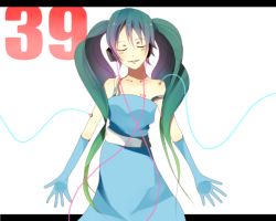 Rule 34 | 1girl, aqua hair, bad id, bad pixiv id, bare shoulders, chisumi, code, dress, elbow gloves, closed eyes, gloves, green hair, hatsune miku, headset, himeka (miikan), letterboxed, long hair, number tattoo, open hands, outside border, solo, tattoo, twintails, very long hair, vocaloid